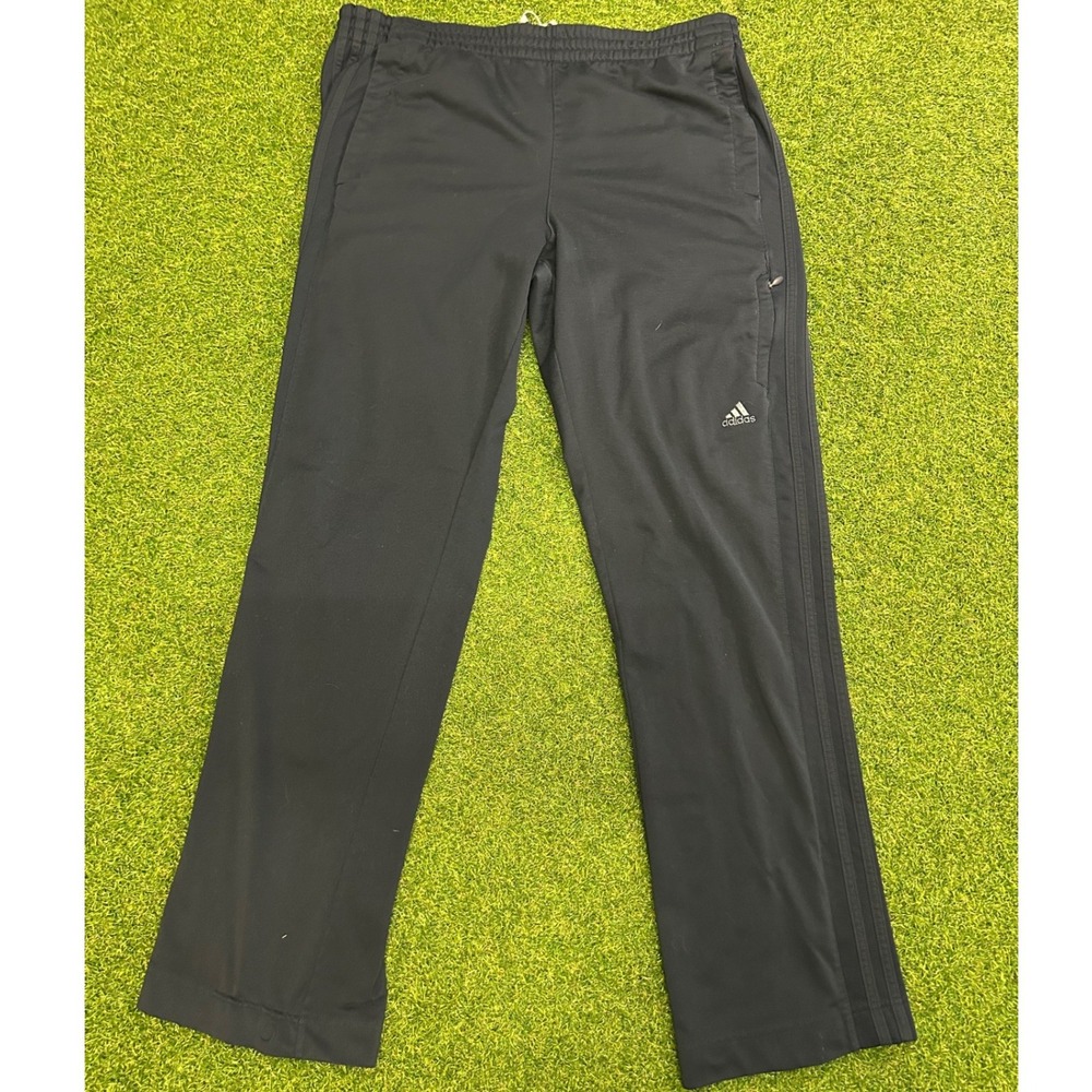Adidas Mens Black 3-Stripe Athletic Track Pants Size Large Zipper Pocket